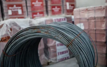 Steel wire coils stored in a distribution warehouse